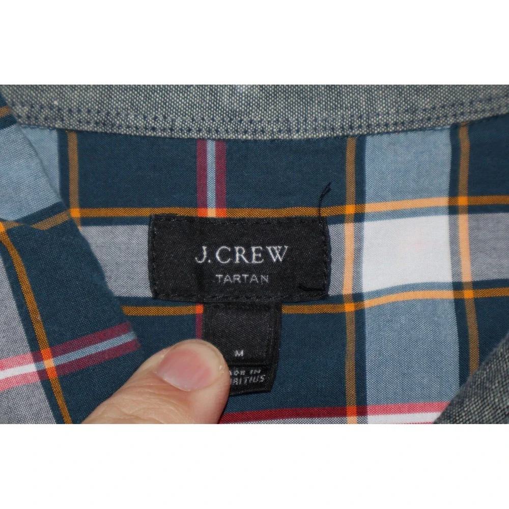 J. Crew Button Down Shirt Mens Medium Blue Tartan Plaid Long Sleeve Cotton